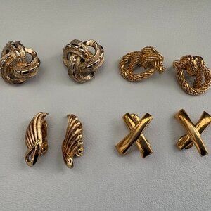 Vintage Gold Tone Clip Back Style Earrings Coro Crown Trifari Monet 4 Pairs